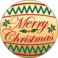 Merry Christmas Yellow Metal Circular Sign