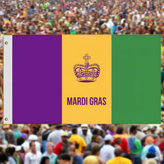 Mardi Gras Flag with crown Krewe Rex - Made in USA