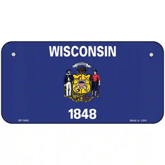 Wisconsin State Flag Metal License Plate 6" x 3" (BP)