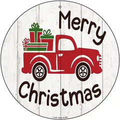 Merry Christmas Present Truck Novelty Metal Circular Sign 12" (C)