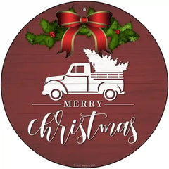 Merry Christmas Truck Red Novelty Metal Circle Sign 12" (C)