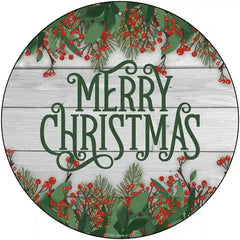 Merry Christmas Green Novelty Metal Circle Sign 12" (C)