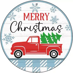 Merry Christmas Truck With Tree Novelty Metal Circle Sign 12" (C)