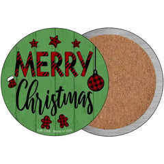 Merry Christmas Plaid Green Novelty Metal Circular Sign 3.5" (CC)