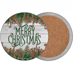 Merry Christmas Green Novelty Metal Circle Sign 3.5" (CC)