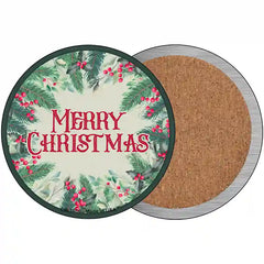 Merry Christmas Red Berries Novelty Metal Circle Sign 3.5" (CC)