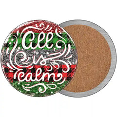 All Is Calm Christmas Novelty Metal Circle Sign 3.5" (CC)