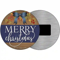 Merry Christmas Blue Bow Novelty Metal Circle Sign 3.5" (CM)