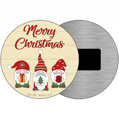 Merry Christmas Gnomes Tan Novelty Metal Circle Sign 3.5" (CM)