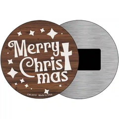 Merry Christmas with Cross Novelty Metal Circle Sign 3.5" (CM)