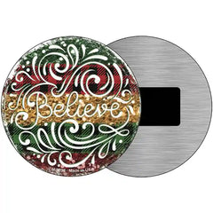 Believe Christmas Novelty Metal Circle Sign 3.5" (CM)