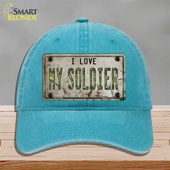 I Love My Solider Novelty License Plate Hat Unconstructed Cotton / Lake Blue