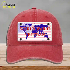 WW II Veteran Novelty License Plate Hat Unconstructed Cotton / Red