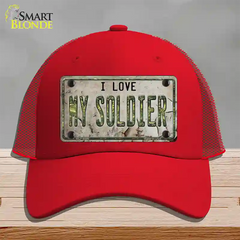 I Love My Solider Novelty License Plate Hat Mesh / Red