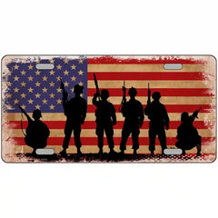 Military Soldiers American Flag Novelty Metal License Plate Tag 24" x 12" (LLP)