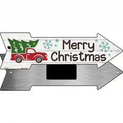 Merry Christmas Truck Hauling Tree Novelty Metal Arrow Sign 8" x 2.25" (MA)