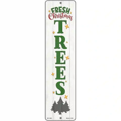 Fresh Christmas Trees White Novelty Metal Street Sign 12" x 3" (MK)