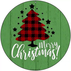 Merry Christmas With Tree Novelty Metal Circular Sign 8" (UC)