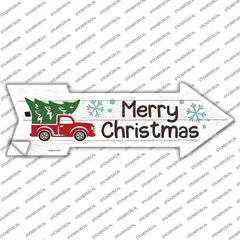 Merry Christmas Truck Hauling Tree Novelty Arrow Sticker Decal Small