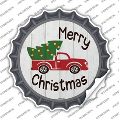 Merry Christmas Tree Truck Novelty Bottle Cap Sticker Decal Small