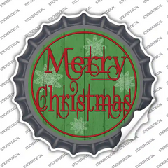 Merry Christmas Green Wood Novelty Bottle Cap Sticker Decal Small