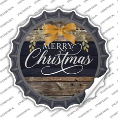 Merry Christmas Yellow Bow Novelty Bottle Cap Sticker Decal Small