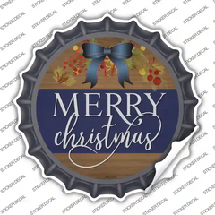 Merry Christmas Blue Bow Novelty Bottle Cap Sticker Decal Small