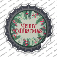 Merry Christmas Red Berries Novelty Bottle Cap Sticker Decal Small