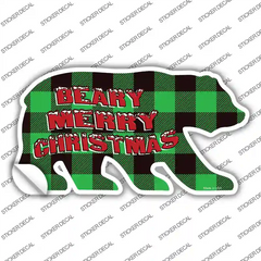 Beary Merry Christmas Green Novelty Bear Sticker Decal Small