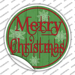 Merry Christmas Green Wood Novelty Circle Sticker Decal Small