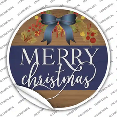 Merry Christmas Blue Bow Novelty Circle Sticker Decal Small