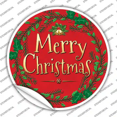 Merry Christmas Red Wreath Novelty Circle Sticker Decal Small