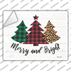 Merry And Bright Christmas Tree Novelty Rectangle Sticker Decal Small