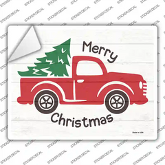 Merry Christmas Hauling Tree Novelty Rectangle Sticker Decal Small