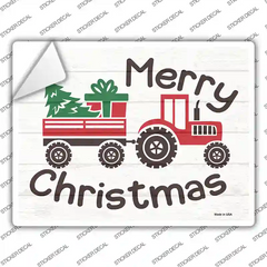 Merry Christmas Tractor Novelty Rectangle Sticker Decal Small