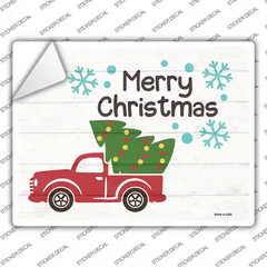 Merry Christmas Truck and Tree Novelty Rectangle Sticker Decal Small