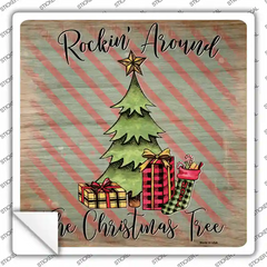 Rockin Around the Christmas Tree Novelty Square Sticker Decal Small