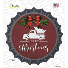 Merry Christmas Truck Red Novelty Bottle Cap Sticker Decal Small