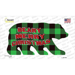 Beary Merry Christmas Green Novelty Bear Sticker Decal Small