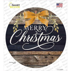 Merry Christmas Yellow Bow Novelty Circle Sticker Decal Small