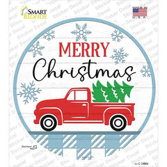 Merry Christmas Truck With Tree Novelty Circle Sticker Decal Small