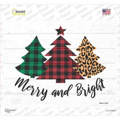 Merry And Bright Christmas Tree Novelty Rectangle Sticker Decal Small