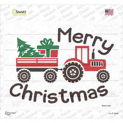 Merry Christmas Tractor Novelty Rectangle Sticker Decal Small