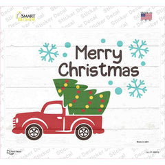 Merry Christmas Truck and Tree Novelty Rectangle Sticker Decal Small