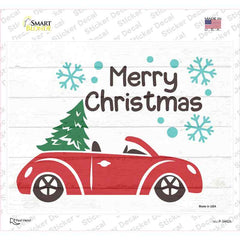 Merry Christmas Car Hauling Tree Novelty Rectangle Sticker Decal Small