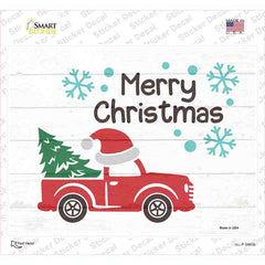 Merry Christmas Santa Hat Truck Novelty Rectangle Sticker Decal Small