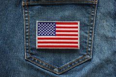 American Flag Patch Silver Border - 3x2 inch