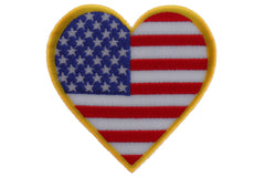 Gold Border Love US Flag Heart Patch - 3x3 inch