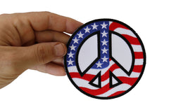 Peace Sign Patch with American Flag for Sewing on to  Jackets - 4x4 inch