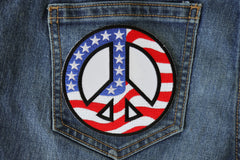 Peace Sign Patch with American Flag for Sewing on to  Jackets - 4x4 inch